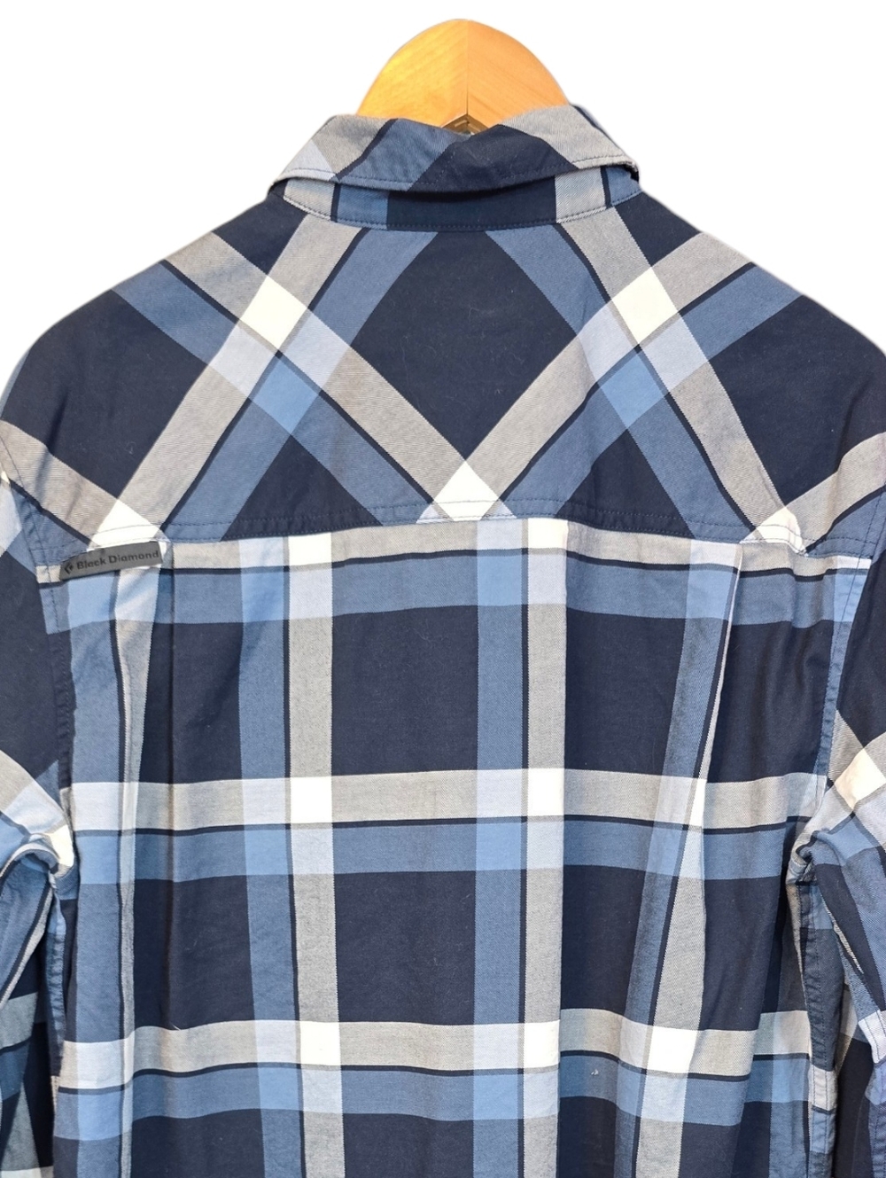 Black Diamond Plaid Button Down Shirt Organic Cotton Stretch Blue Size Medium - Picture 6 of 12